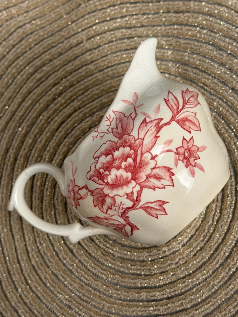 Style House Pink Floral Ironstone Creamer Vintage Japan Red Transferware Pitcher